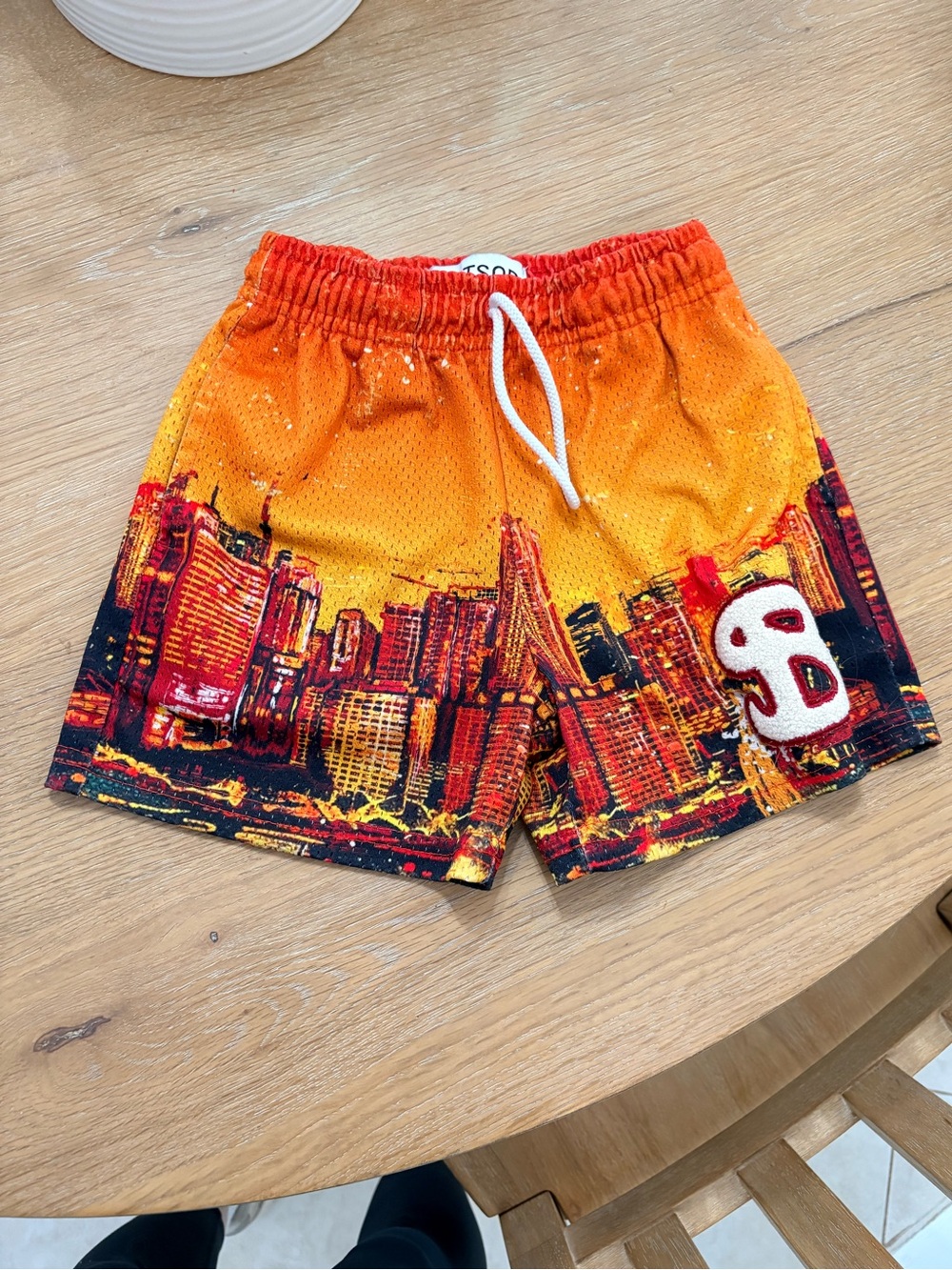Bucket Squad Kids Orange Cityscape Mesh Shorts with Drawstring